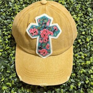 NEW Floral Cross Patch Ball Cap - Yellow